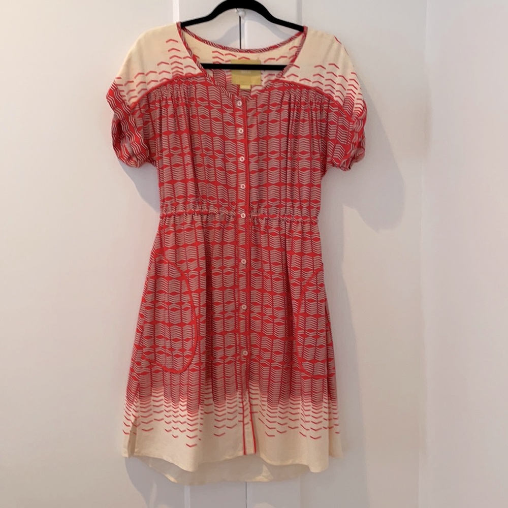 Anthropologie Red Patterned Shirt Dress Size SP